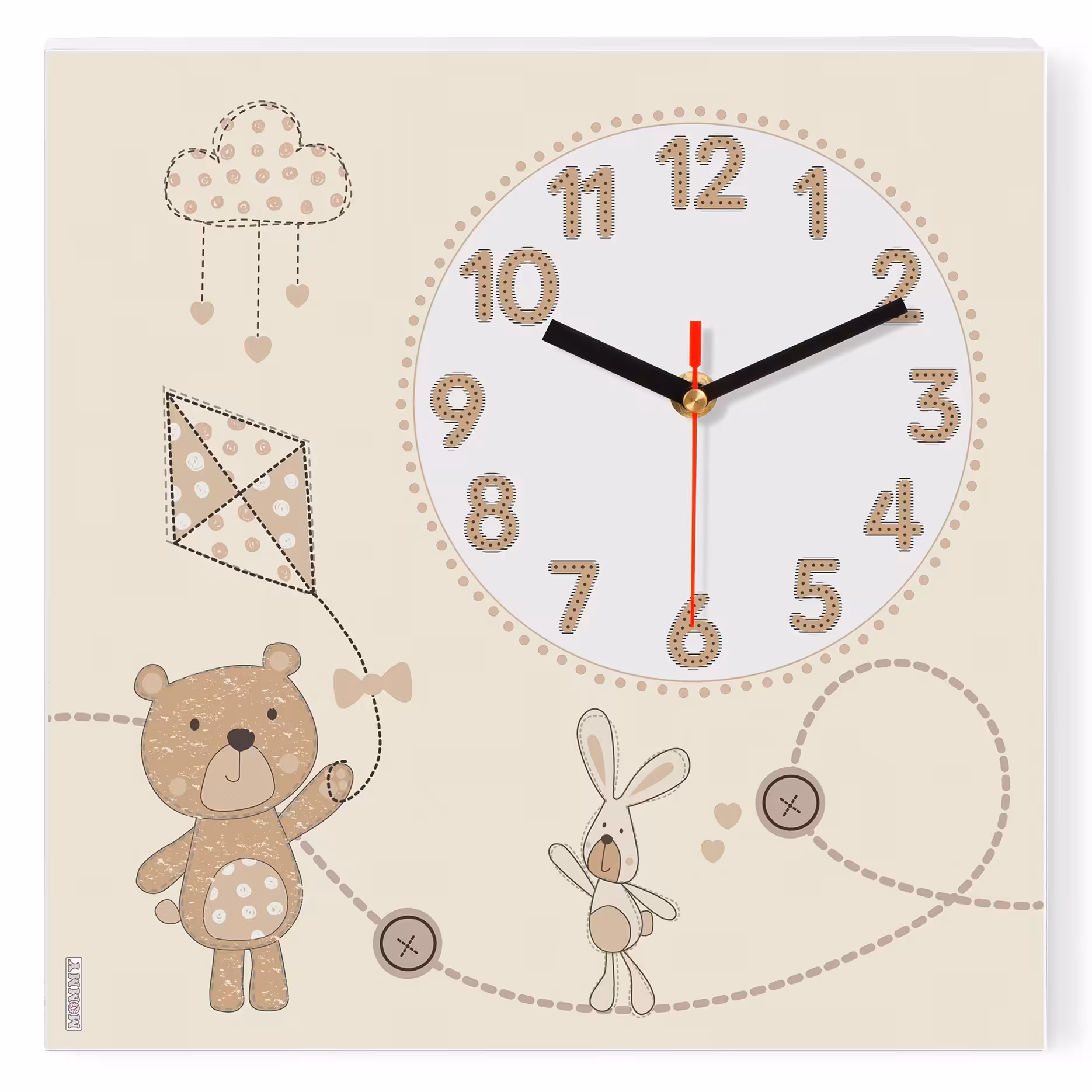 ساعت دیواری کودک MOMMY طرح خرس و خرگوش کد 9570