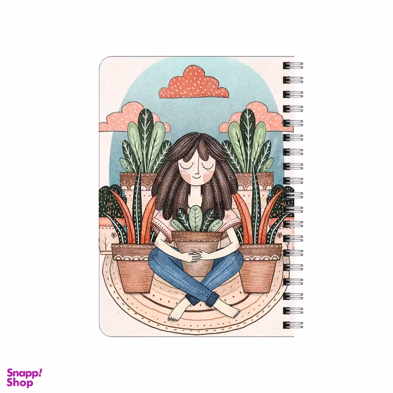 دفترچه یادداشت بامبیلیپ مدل چوبی طرح دختر و گلدانهایش کد 3223115