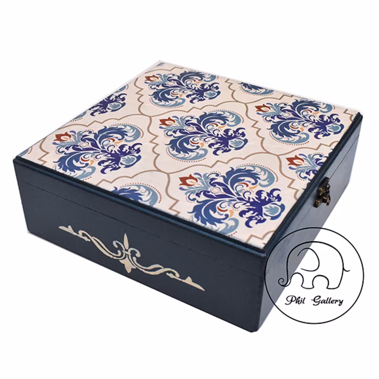 جعبه تیبگ چوبی دکوپاژ شده با طرح سنتی