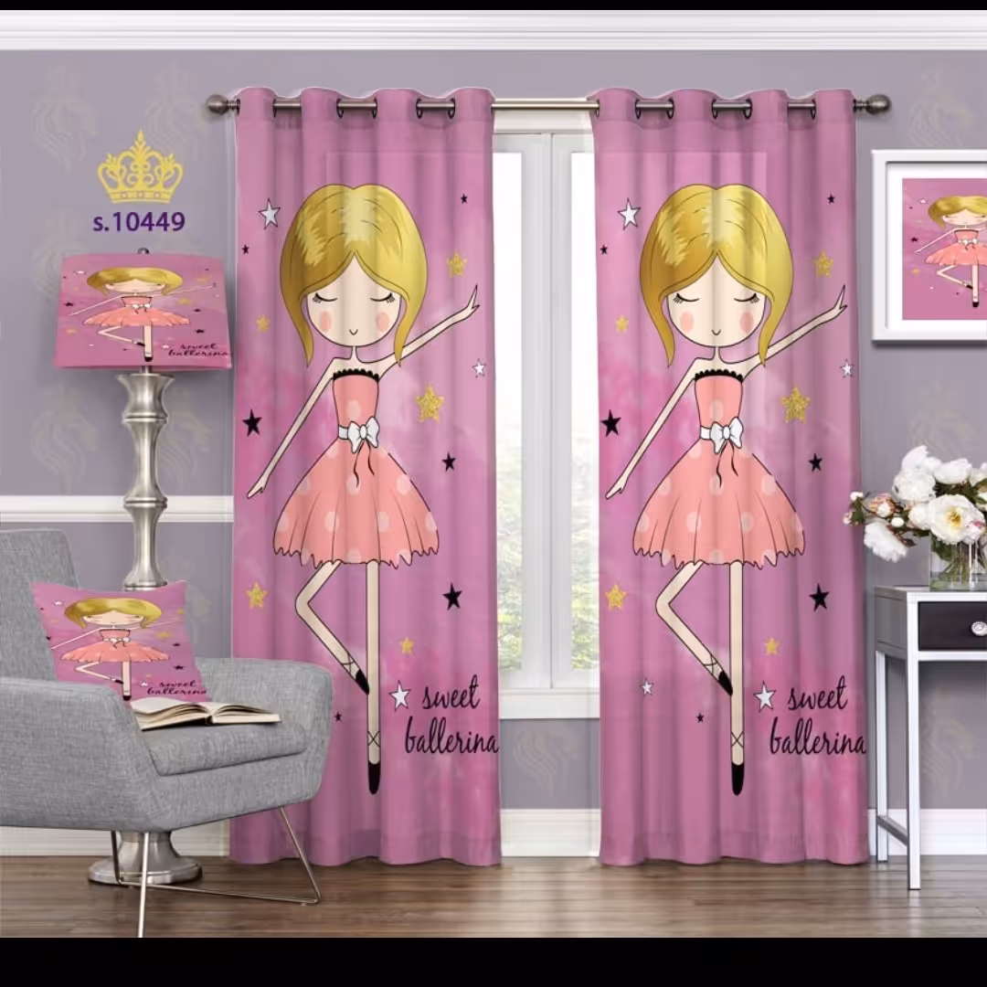 پرده اتاق خواب دخترانه دو قواره طرح کارتونی کد S10449