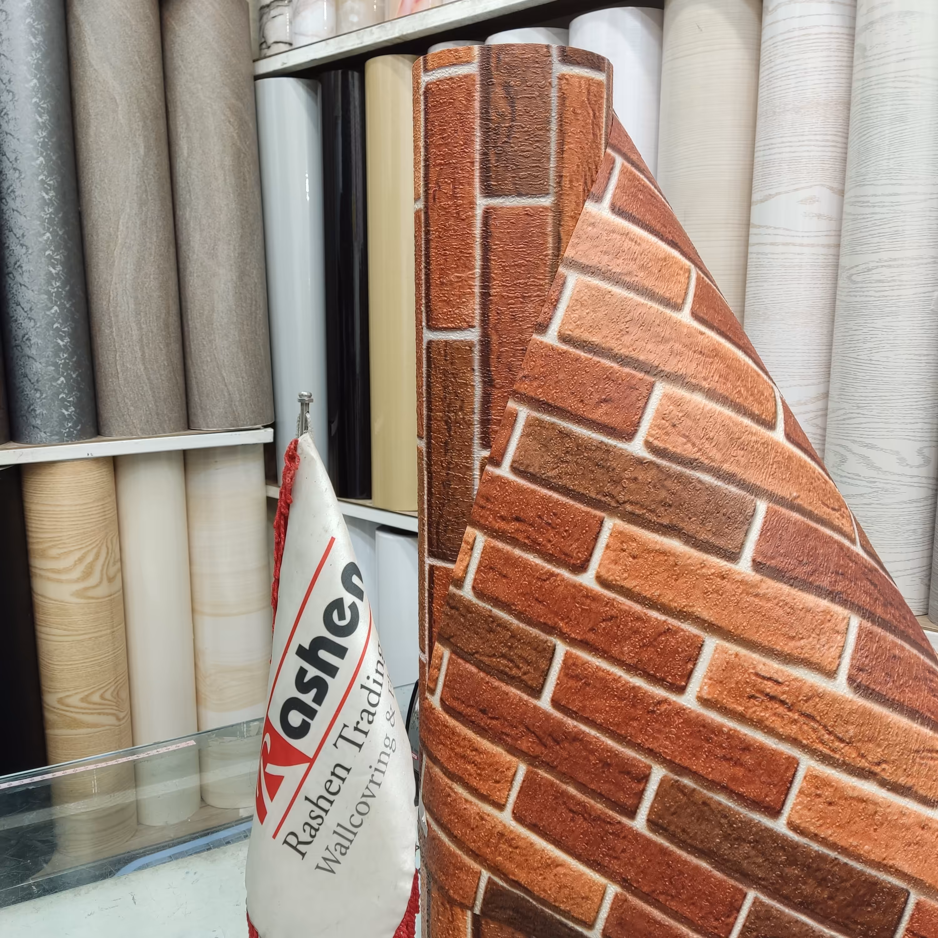 برچسب طرح آجر  نارنجی پفکی9(ضخیم و ضدآب)(عرض 60 سانت)(رول5متری)