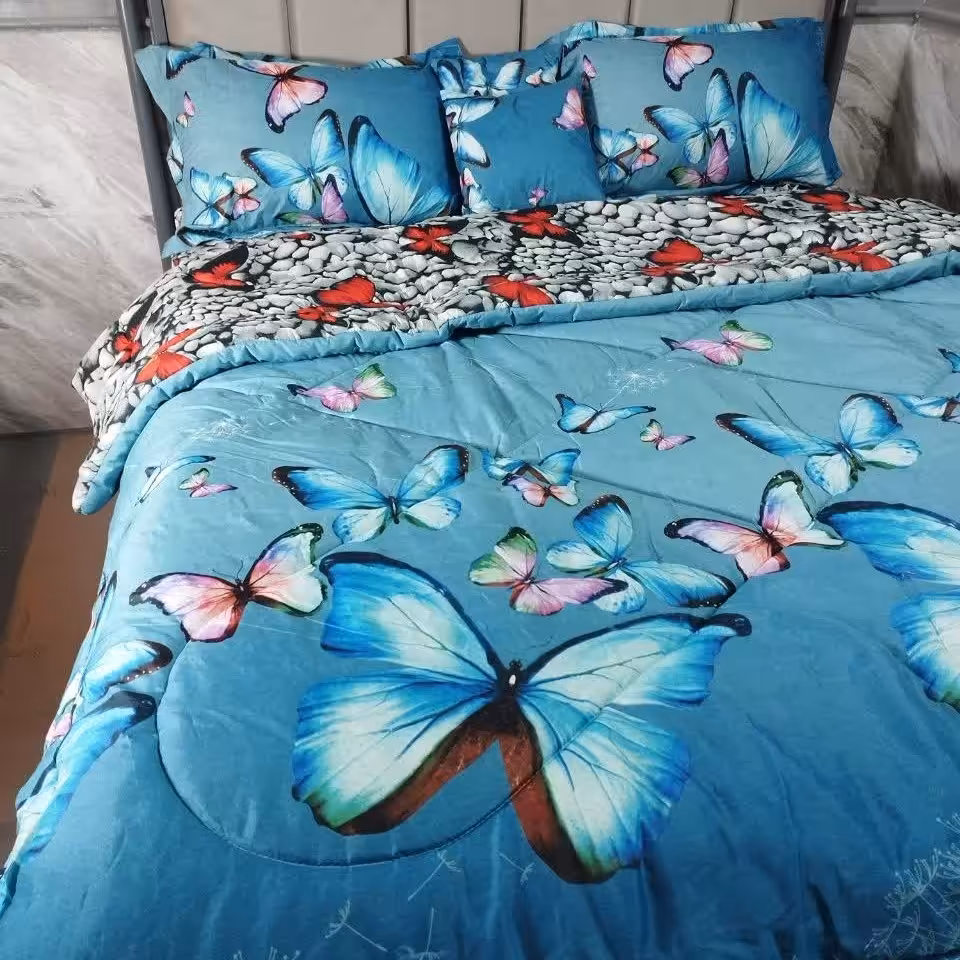 روتختی دونفره طرح پروانه رنگ آبی دورو 6 تیکه
