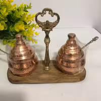 بانکه های مسی قاشق داربا زیری چوبی  برای جای عسل و مربا و....