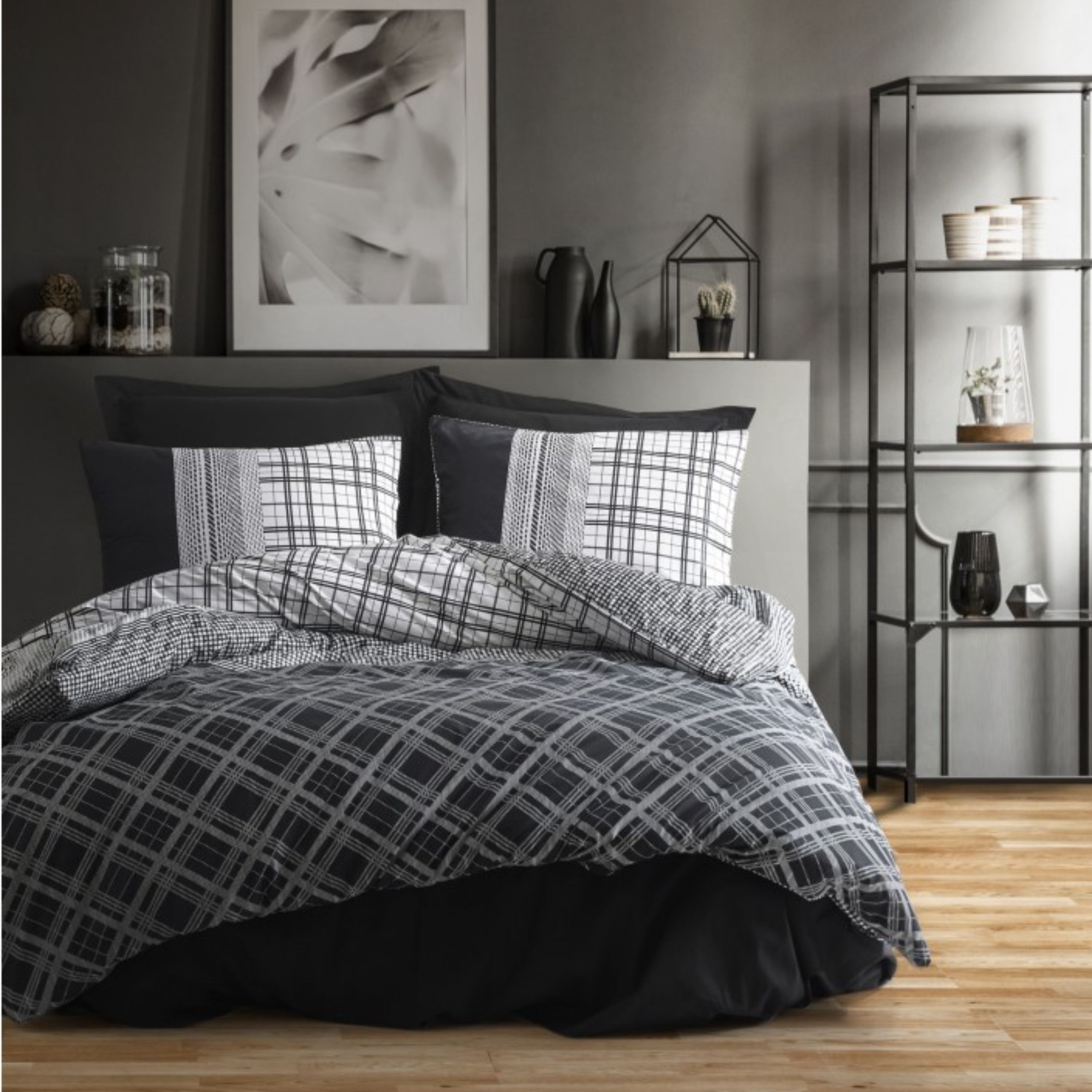 ست ملحفه کاتن باکس مدل Masculine Carlos Siyah تکنفره 3 تکه