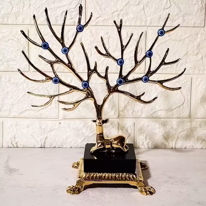 جا جواهری وچشم نظر گوزن برنزی با پایه سنگ مشکی و سفید یه کار جذاب وخاص