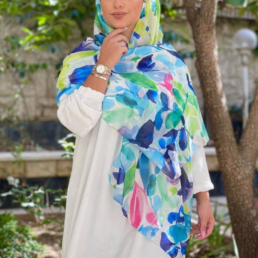 شال نخی زنانه رنگ آبی و سبز جنس نخی کیفیت عالی ارسال با پست پیشتاز r121