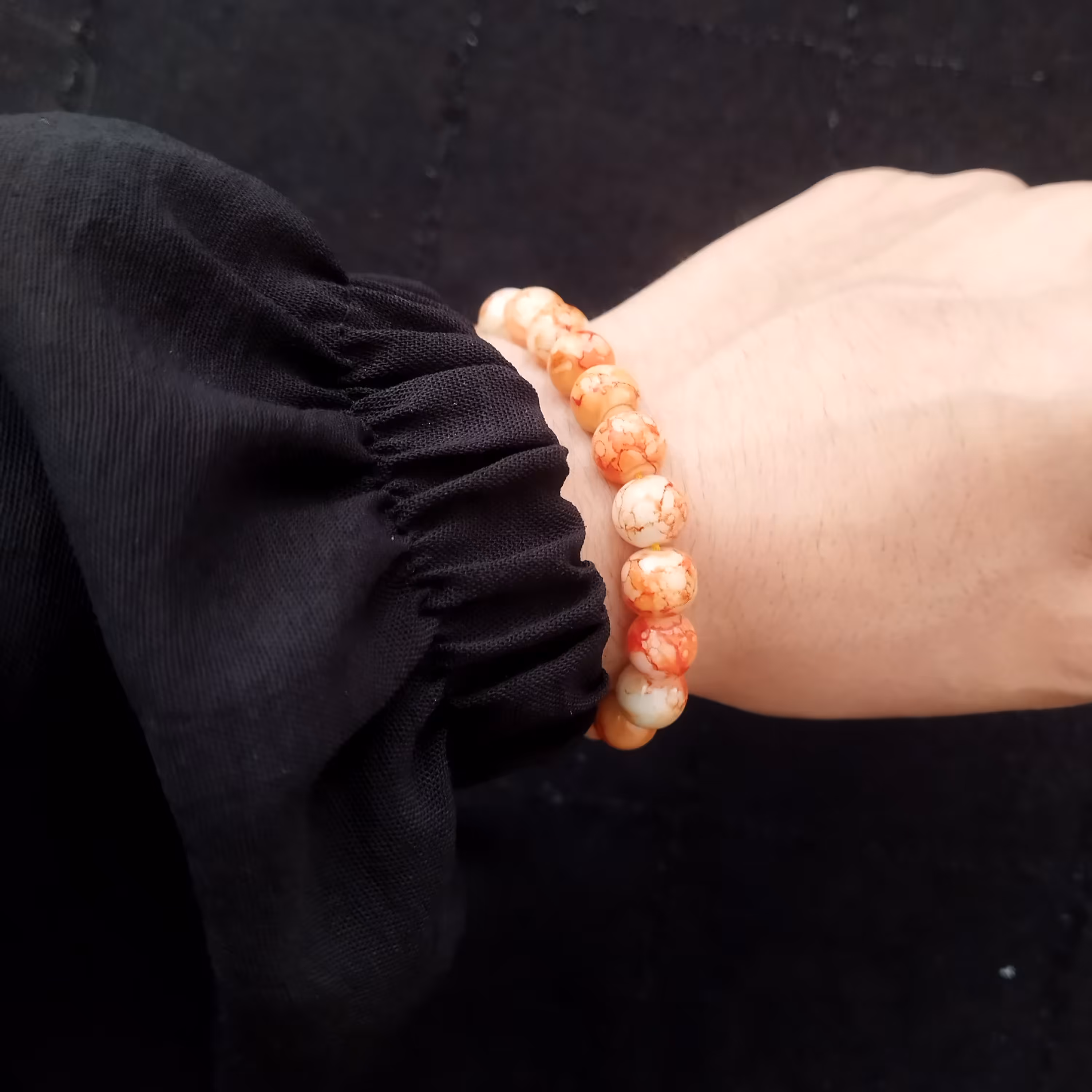 دستبند گره کشویی سنگ آبرنگ نارنجی ست دوستی کاردست  مناسب هدیه کد O011ظ