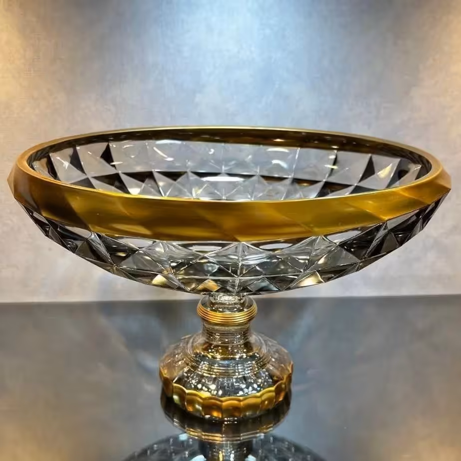 سرویس پذیرایی کریستال 12 نفره آکوامارین لب طلا پایه فابریک شامپاینی (تولیدی)