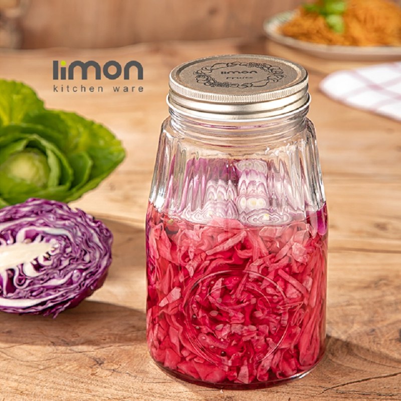 بانکه شیشه ای درب استیل کانتینری سایز 2 لیمون