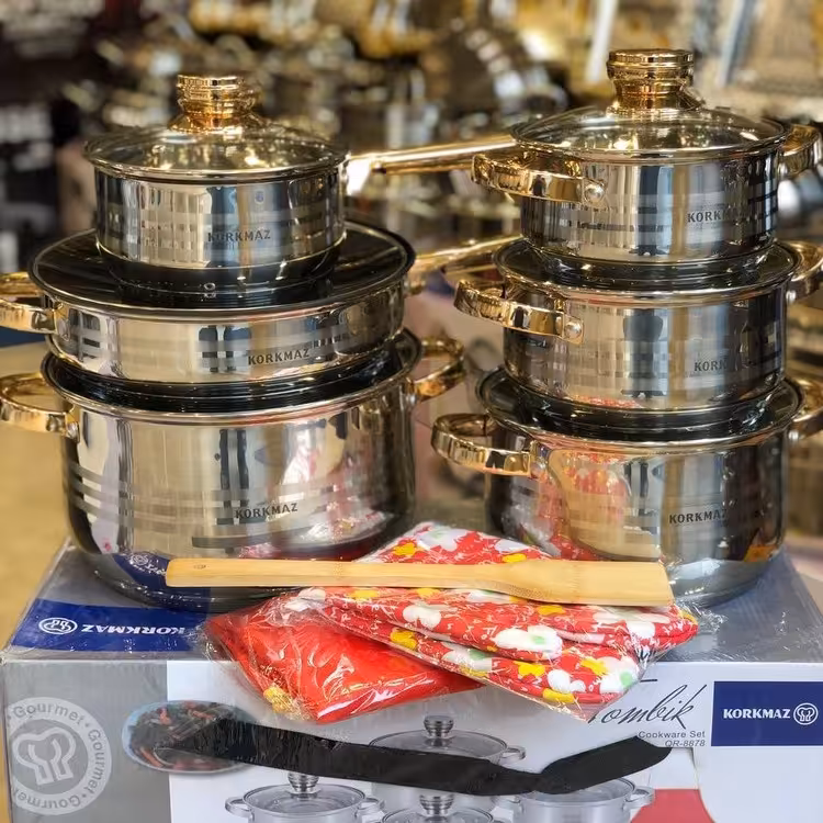 سرویس قابلمه استیل کرکماز  ترکیه 16 پارچه کف 3لایه چدن  