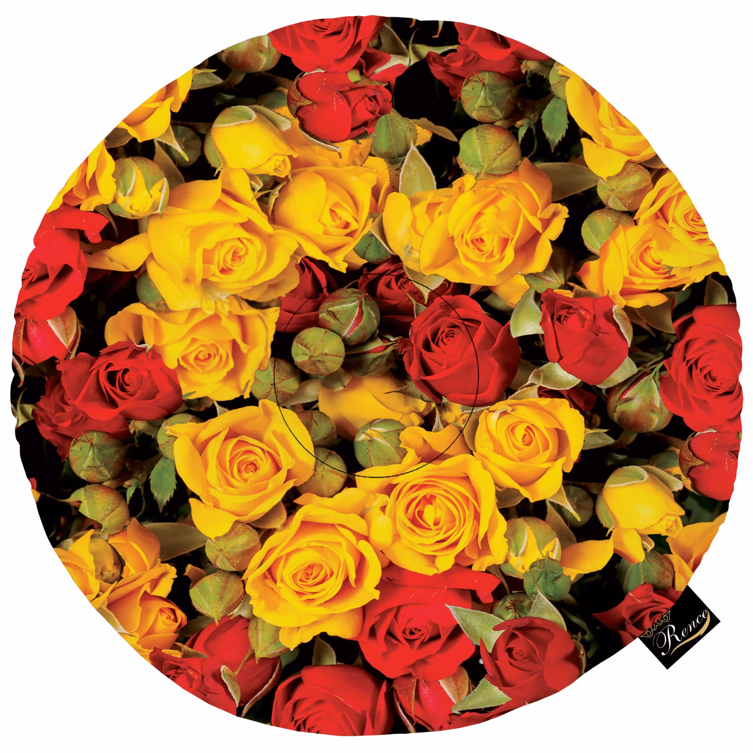 بالش و تشک صندلی گرد پارچه مخمل دو رو چاپ طرح گل سایز 38 در 38 مدل M2-800 شرکت رنس