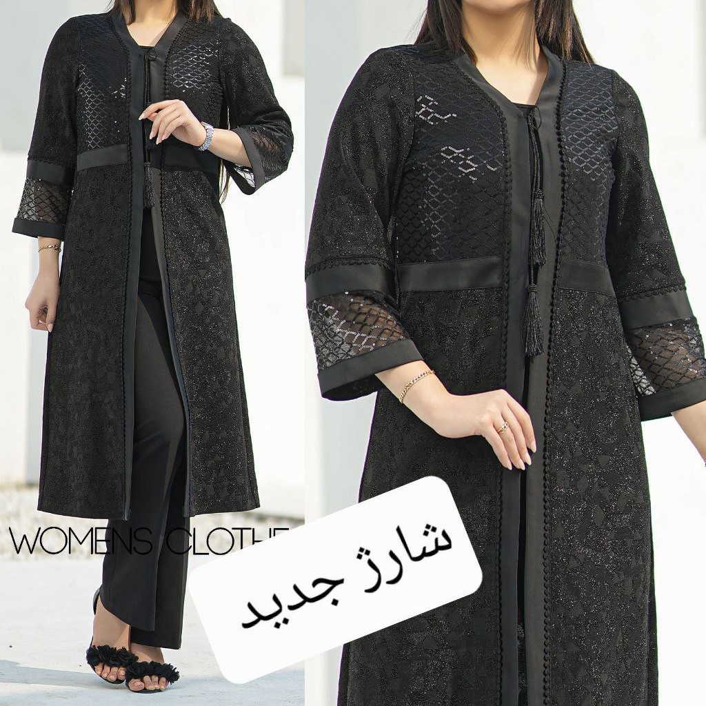 مانتو مجلسی زنانه جنس کرپ بیزو درجه یک یقه هفت پولک لوزی درجه یک سایزبندی 42 تا 54