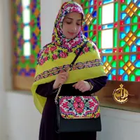 ست روسری نخی و کیف چرمی نیلای مدل ماهورا