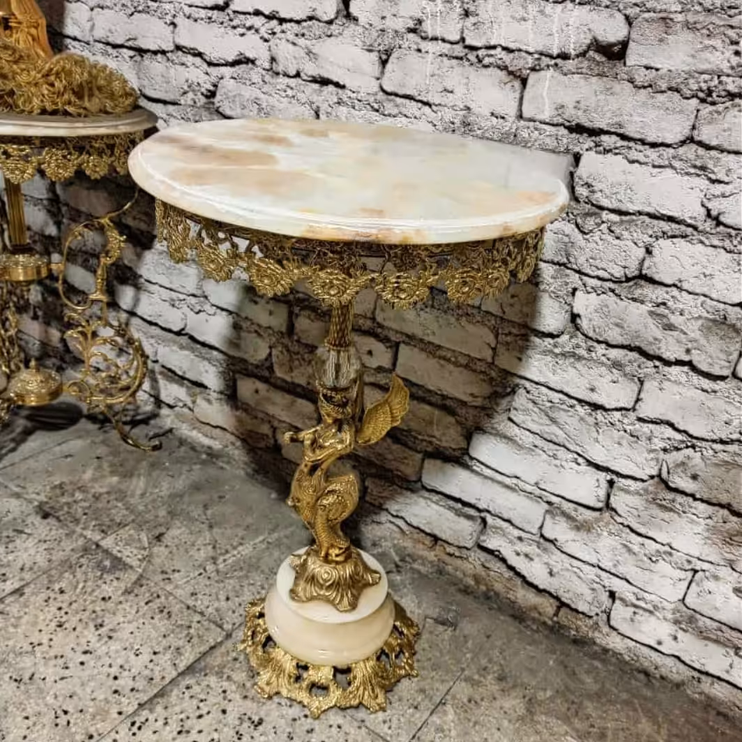 میز تلفن برنز  مدل گل رز ستون فرشته پایه سنگی (پس کرایه)