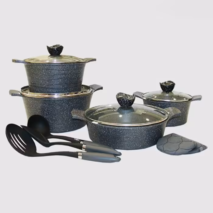 سرویس قابلمه 11 پارچه لاین گرانیتی طوسی یونیک صادراتی کد 7763