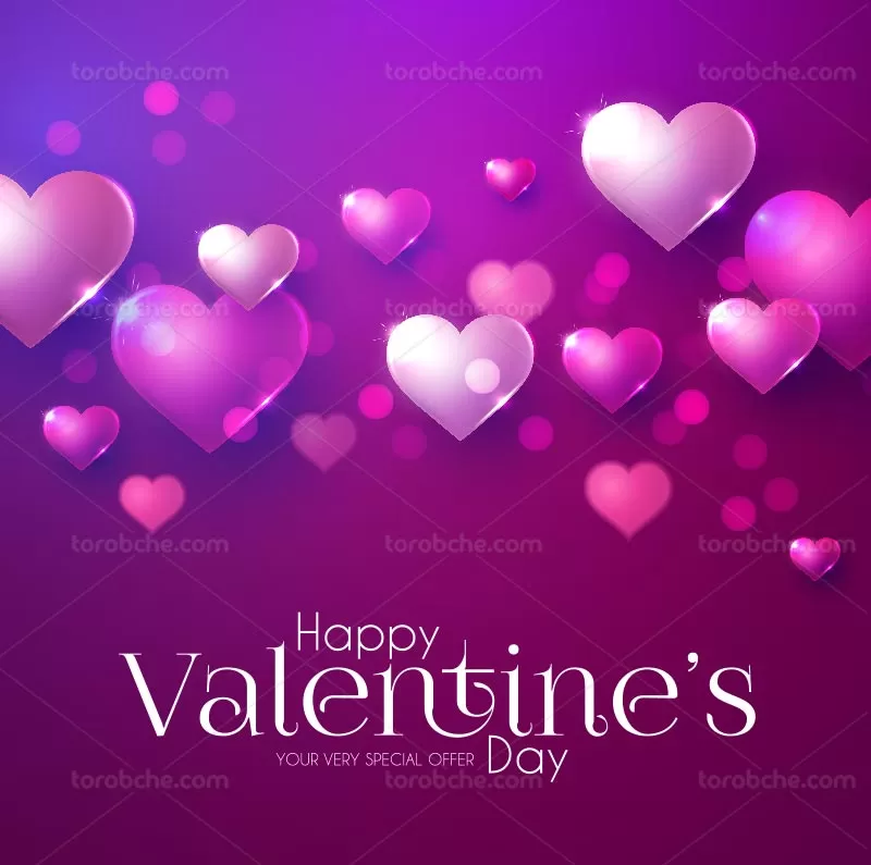 وکتور تبریک روز عشق قلبی بنفش | گرافیک با طعم تربچه