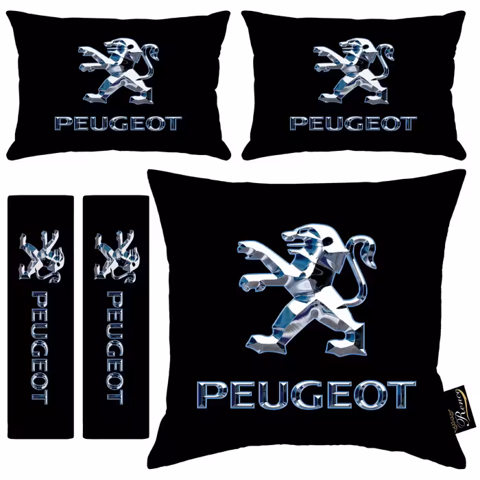 پشت گردنی و کوسن و کاور کمربند ایمنی صندلی خودرو طرح پژو پارچه مخمل سایز 18 در 25 مدل R9-50906 شرکت رنس