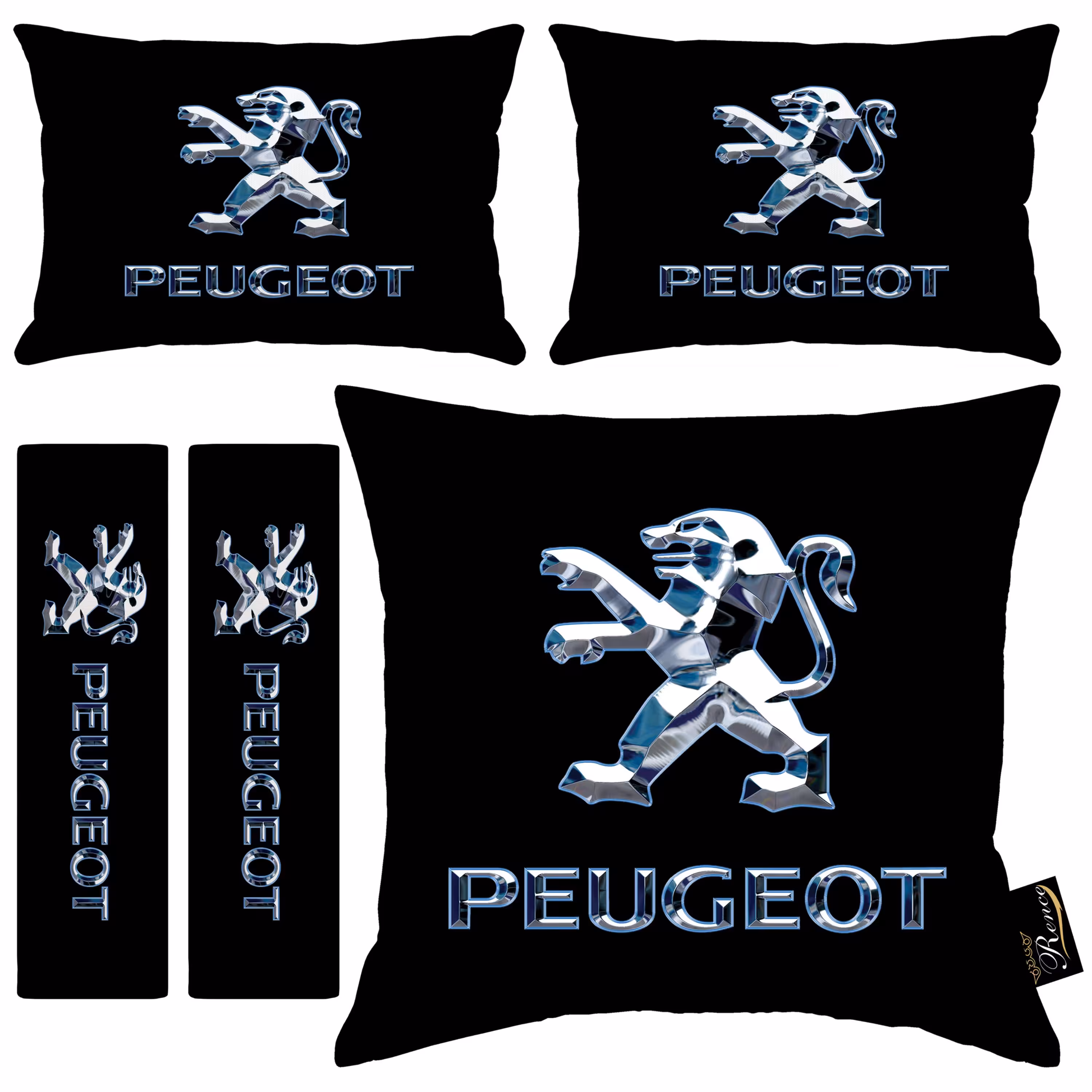 پشت گردنی و کوسن و کاور کمربند ایمنی صندلی خودرو طرح پژو پارچه مخمل سایز 18 در 25 مدل R9-50906 شرکت رنس