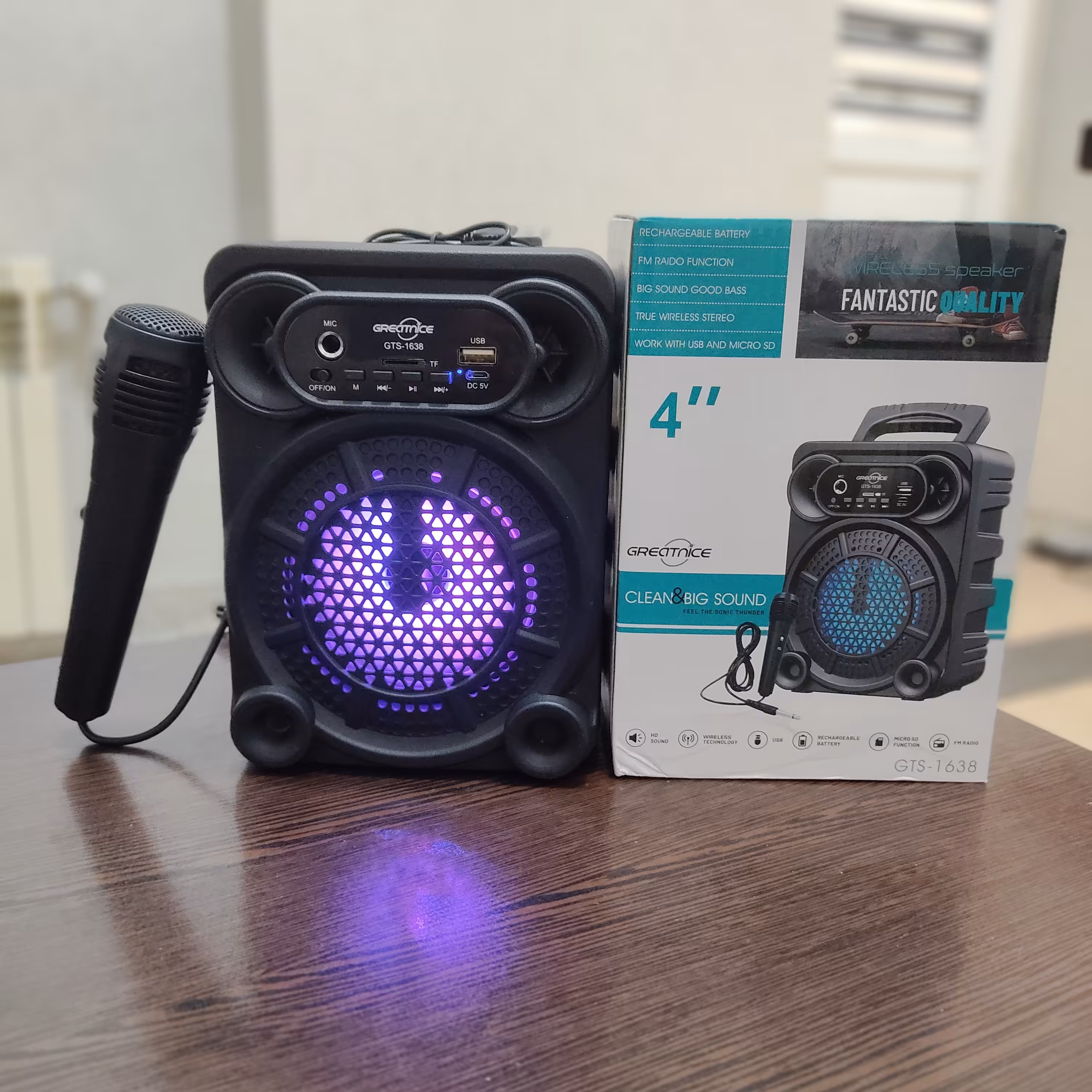 اسپیکر  بلوتوثی قابل حمل میکروفون دار مدل gts-1638