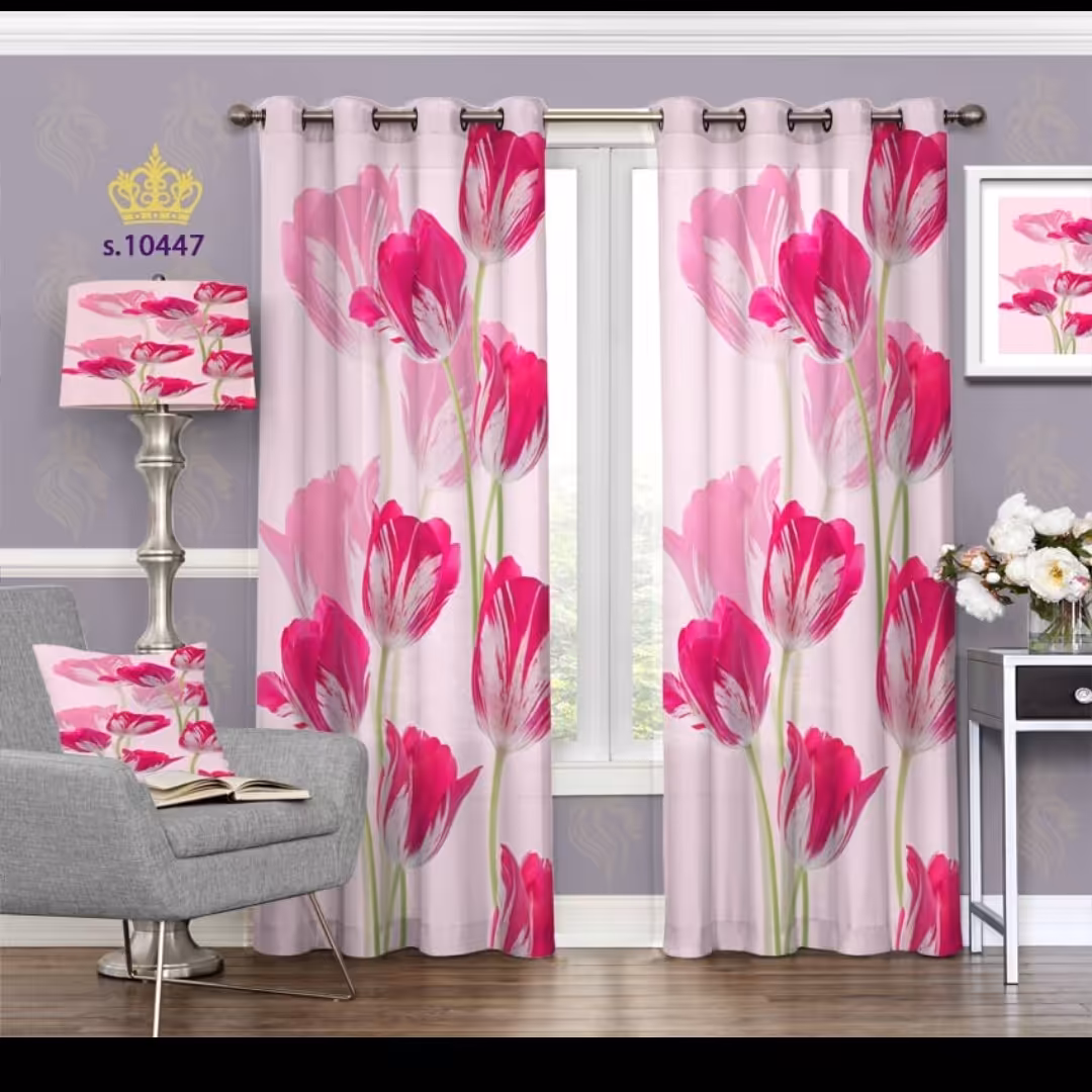 پرده پذیرایی دو قواره طرح گل کد S10447