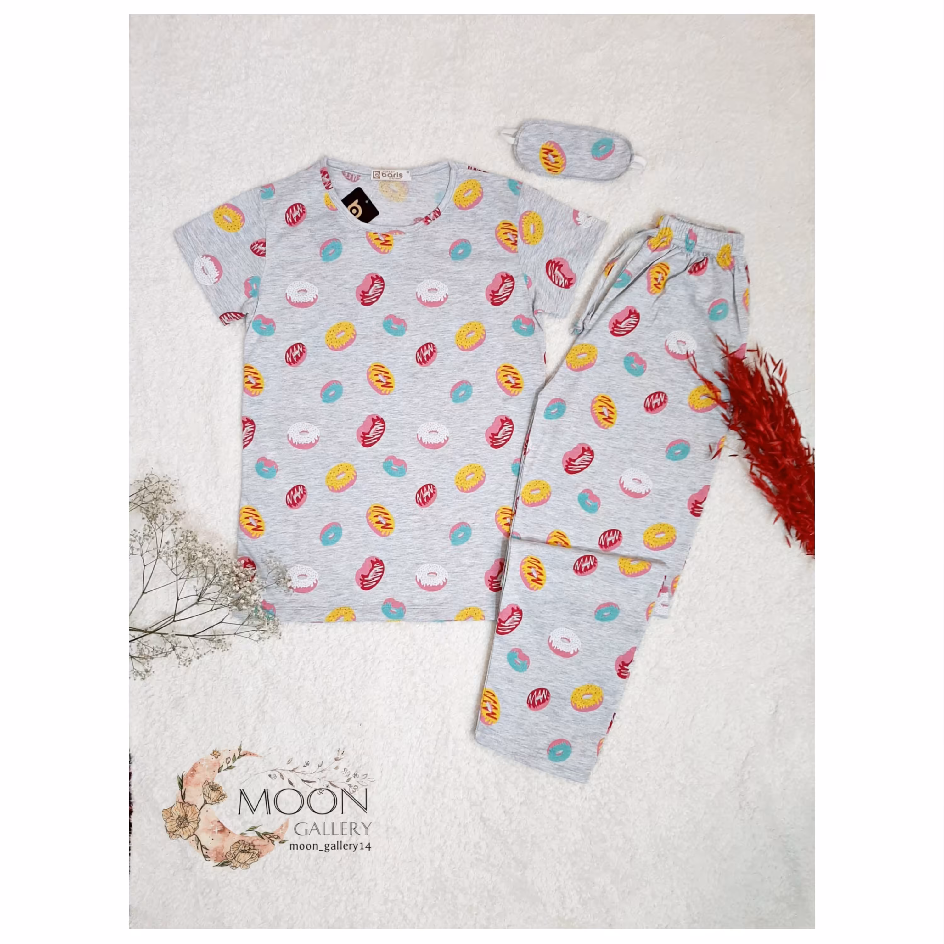 ست سه تیکه تیشرت و شلوار و چشم بند ، ترک                             ددد  