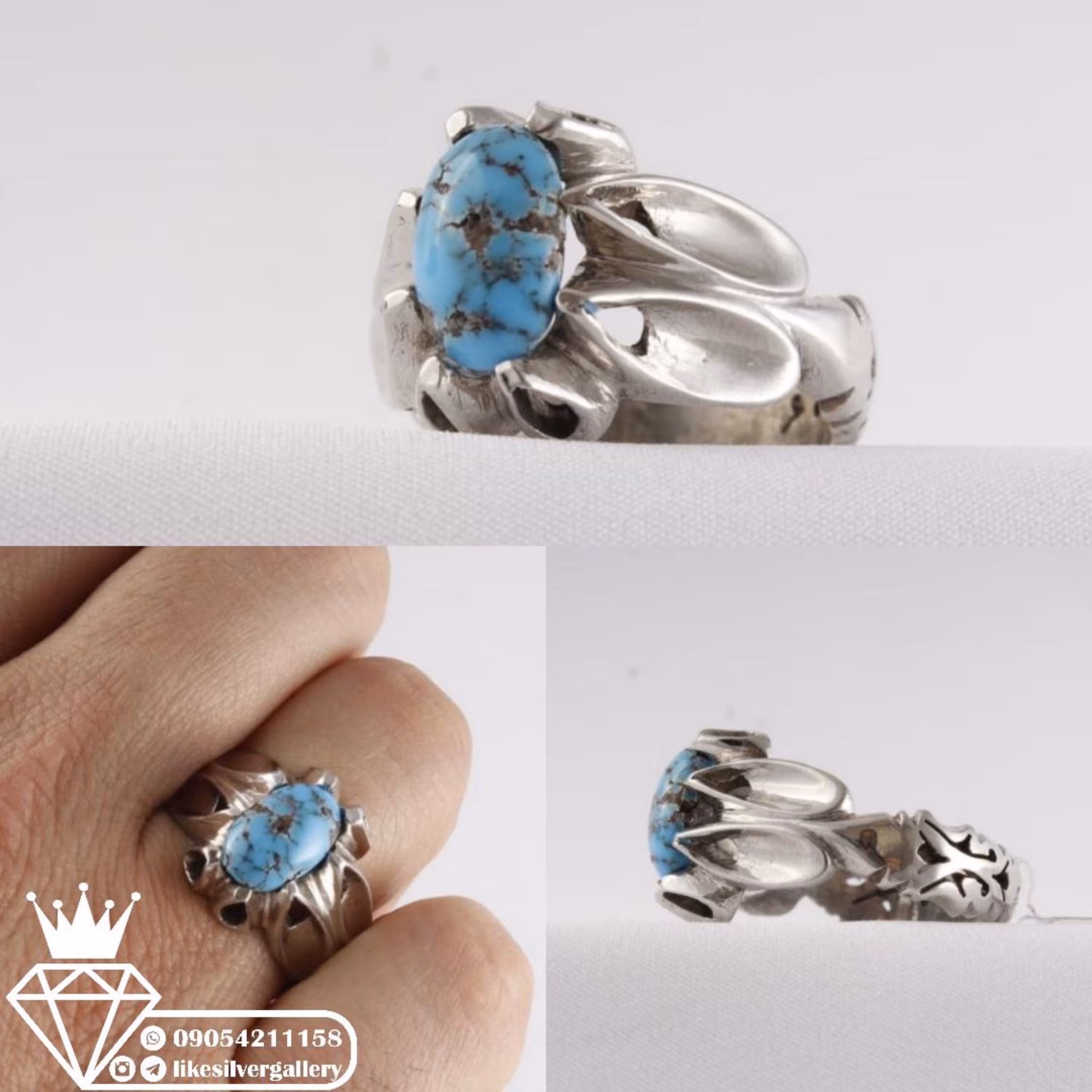 انگشتر فیروزه نیشابوری اصل فاخر و زینتی رکاب دست ساز(انگشترمردانه)