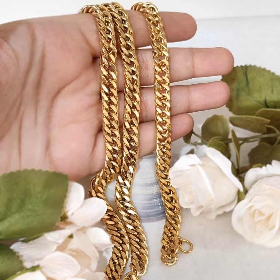 ست دستبند وزنجیر کارتیه استیل رنگ ثابت مشابه طلا