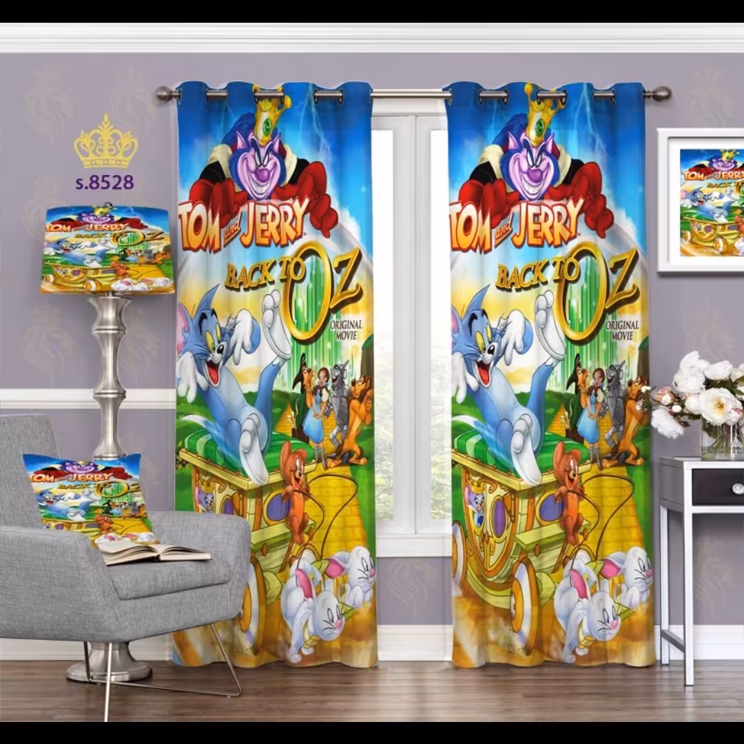 پرده اتاق خواب کودک دو قواره طرح کارتونی و انیمیشن تام و جری کد S8228