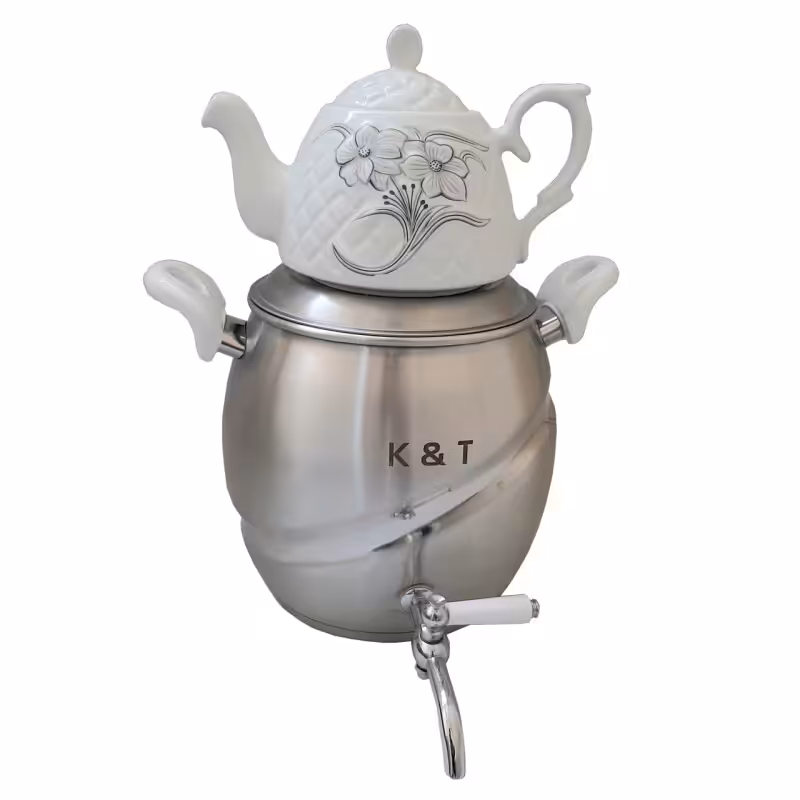 کتری استیل کف چدن و قوری سرامیک 