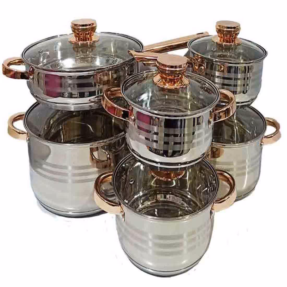 سرویس قابلمه استیل 12 پارچه  کویین رویال  queen royal stainless steel pot 