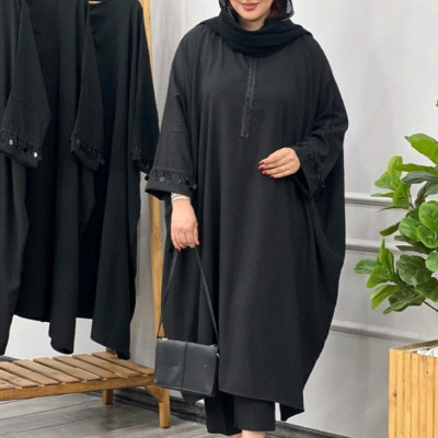 پانچو زنانه کرپ صوفیا خنک مدل عبایی ریحانه مناسب سایز بزرگ مناسب بارداری
