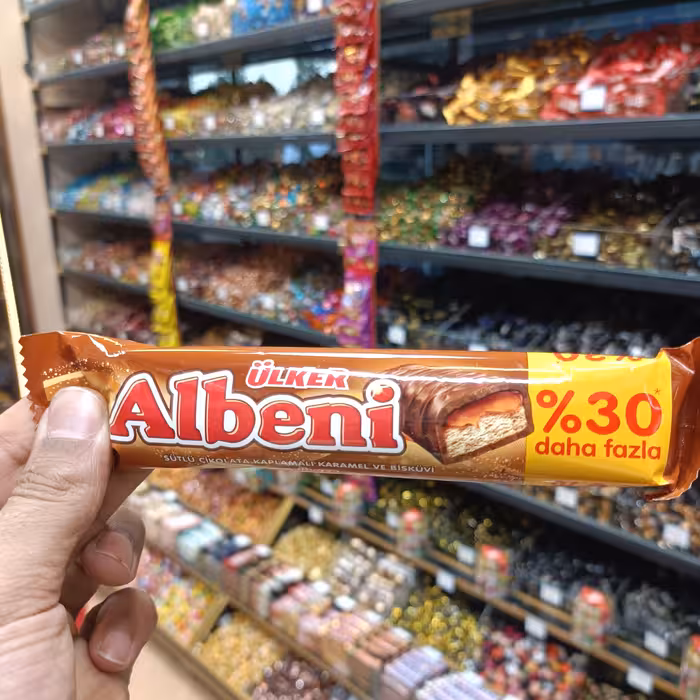 شکلات آلبنی (دوبل ) اولکر با لایه کارمل اصل ترکیه آجیل و خشکبار مهران 