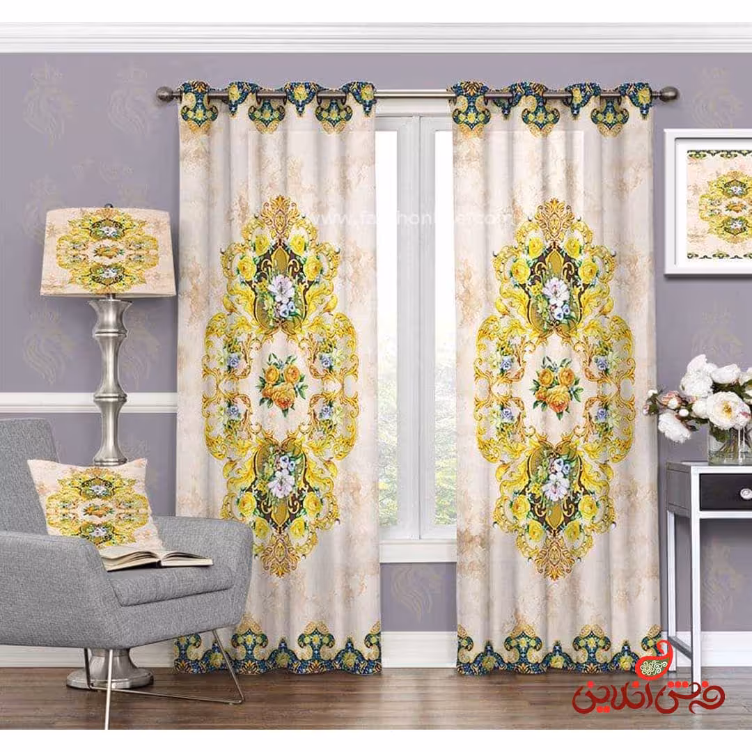 پرده سنتی اسلیمی زرد کد 3295