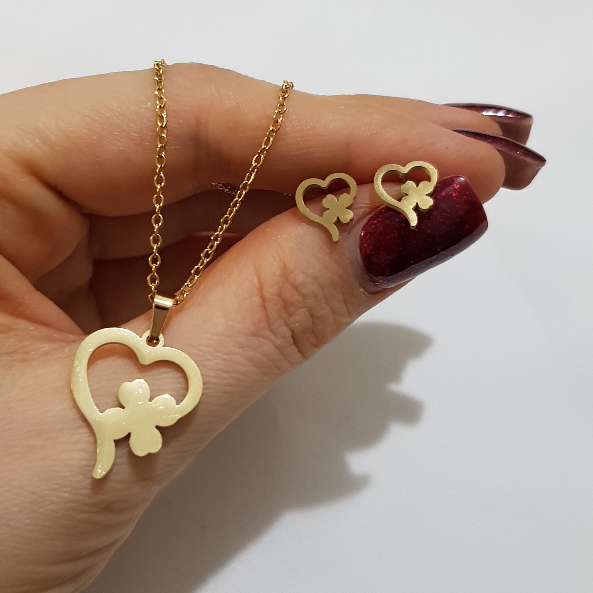 نیم ست استیل طرح قلب و گل طلایی رنگ کد 3277