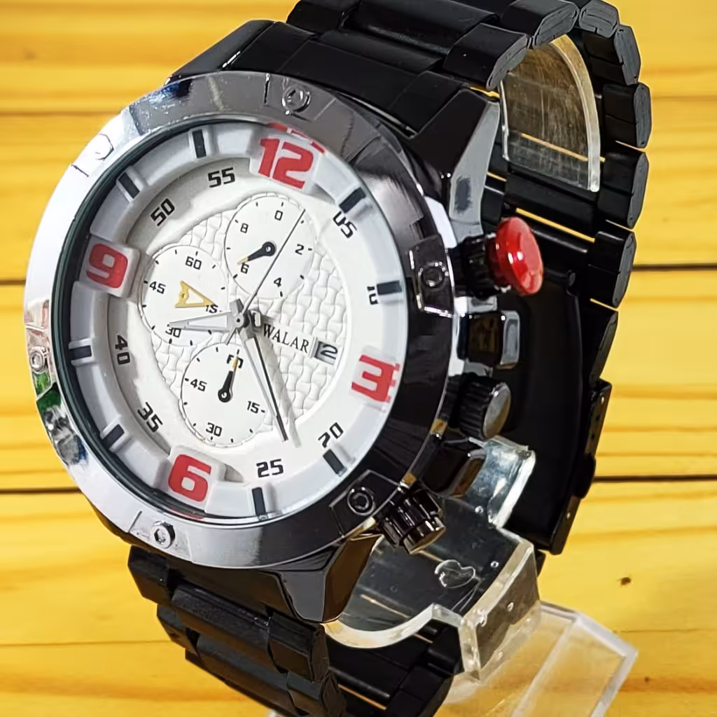 ساعت مردانه والار مدل 02306 مشکی زمینه سفید طرح 3موتوره