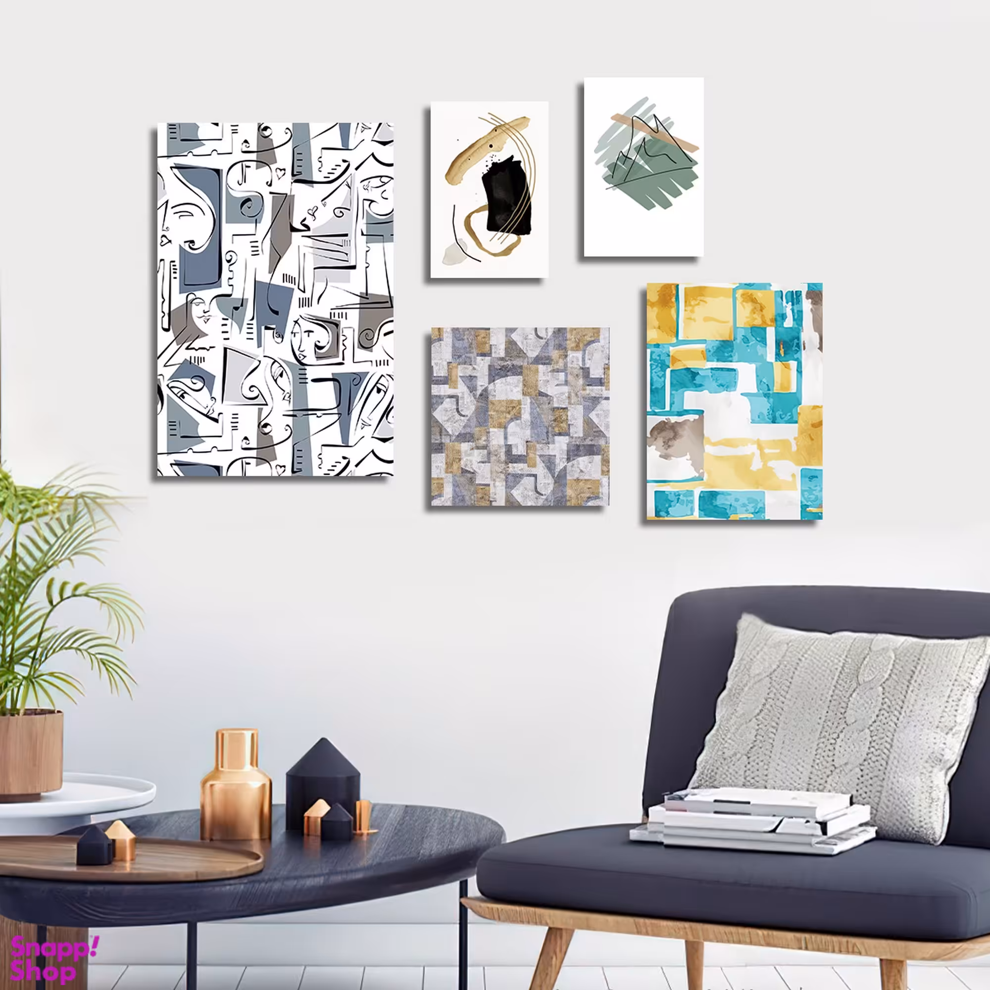 تابلو شاسی بکلیت طرح نقاشی مدرن مدل SH-1770 مجموعه 5 عددی