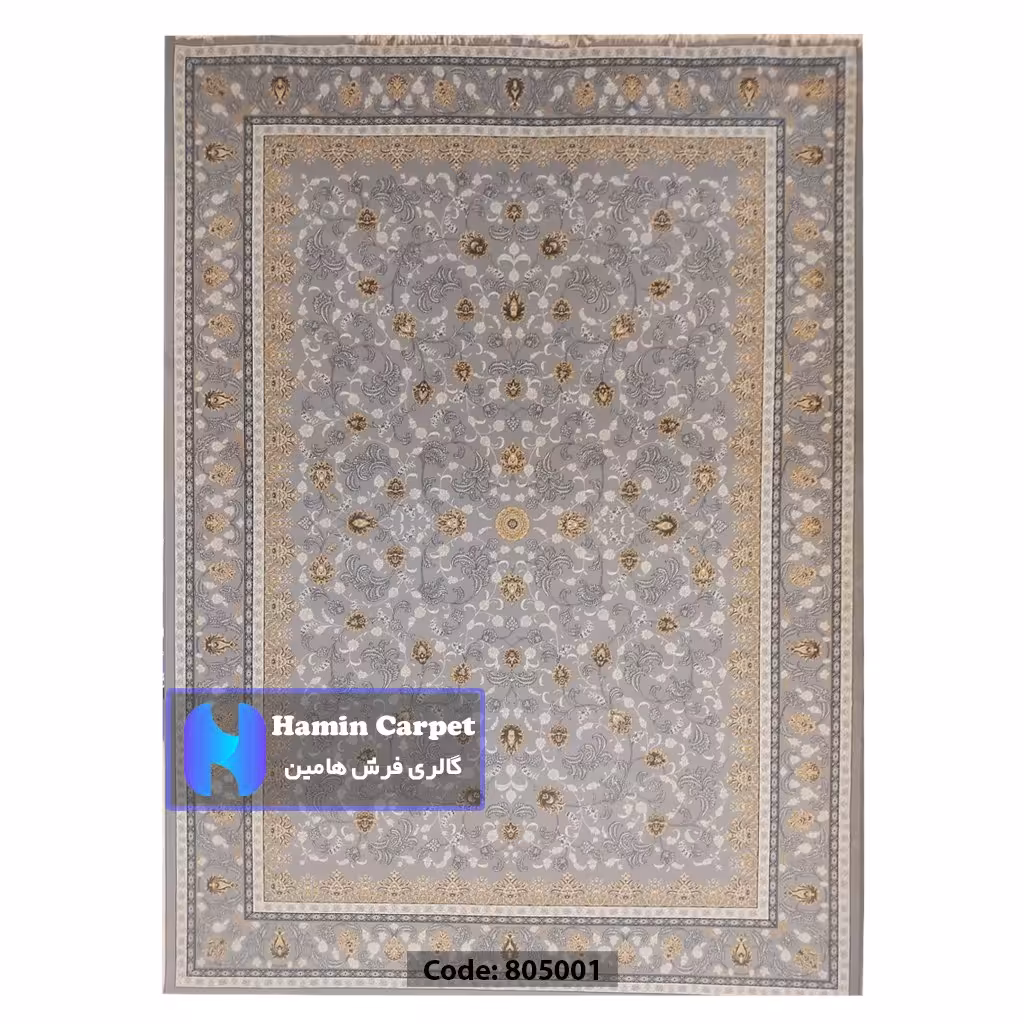 فرش 9 متری 700شانه تراکم 2550 نخ آکلریک رنگ زمینه نقره ای کد AR805001