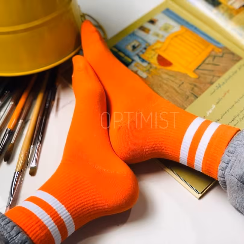 جوراب ساقدار 2خط نارنجی جیغ اسپرت فری سایز