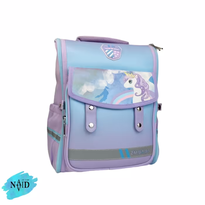 کوله پشتی فانتزی خارجی مدل 2512/10 کد 3 طرح اسب تک شاخ رنگ یاسی