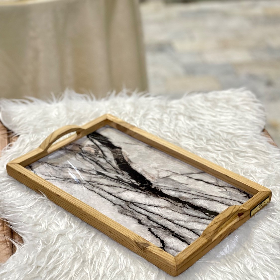 سینی پی وسی طرح سنگ دور چوبی کار بسیار سبکیه کفی قابل شستشو