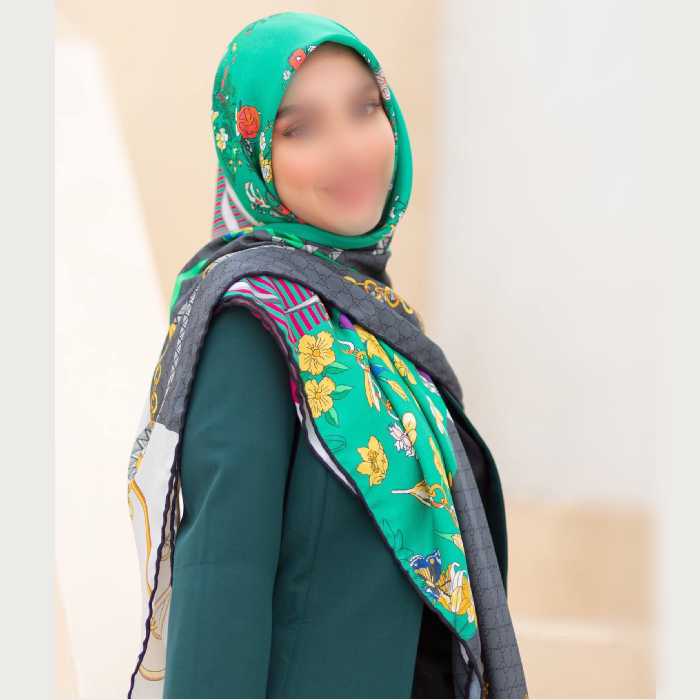 ابریشم توییل دور دست دوز قواره بزرگ گلدار فانتزی کد 3