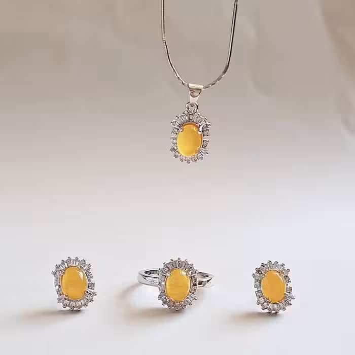 نیم ست نقره زنانه نگین عقیق کار تالیندی