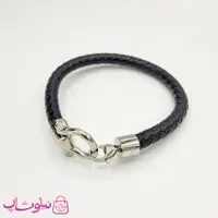 دستبند امگا چرم مشکی با قفل نقره ای