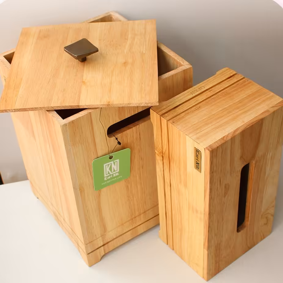 ست سطل و جا دستمالی از جنس چوب رابروود قابل شست و شو خاص