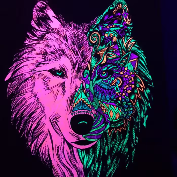 تابلو بلک لایت با طرح گرگ سایز 20 در 30 سانتی متر Blacklight