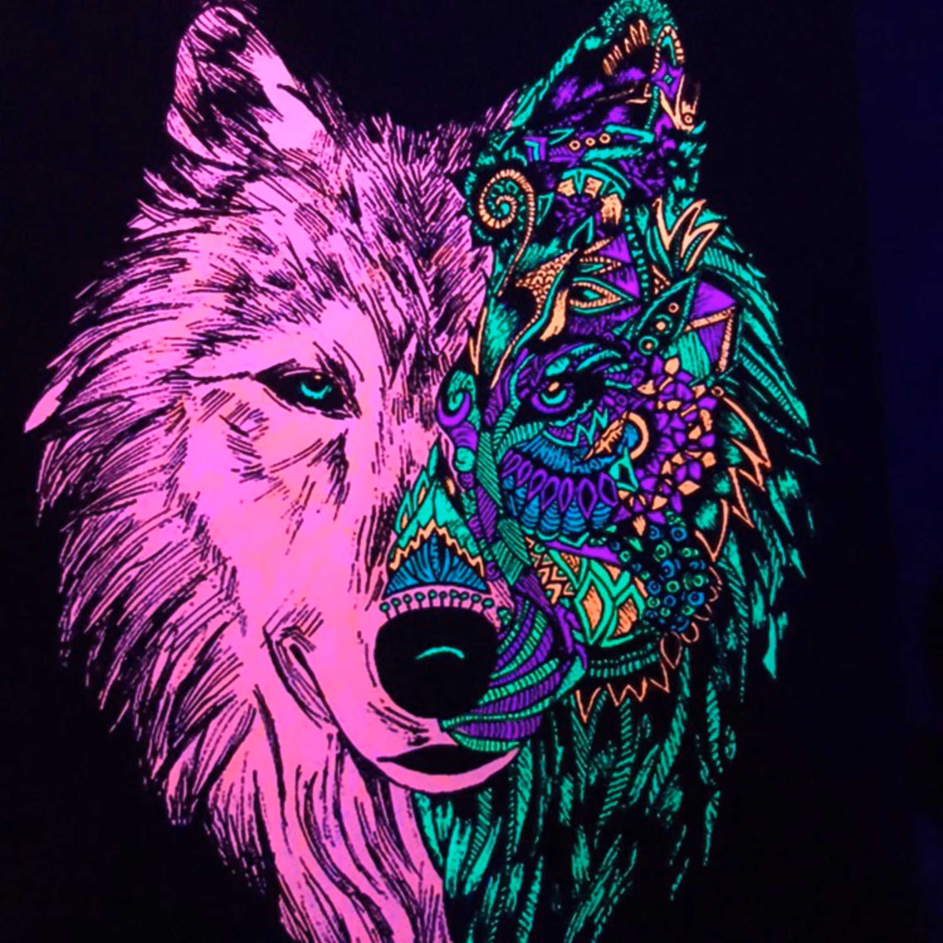 تابلو بلک لایت با طرح گرگ سایز 20 در 30 سانتی متر Blacklight