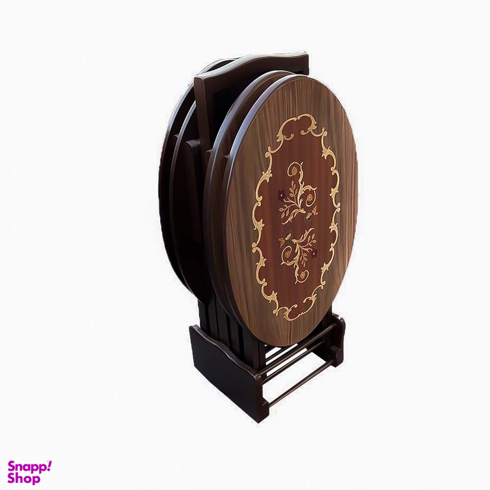 میز عسلی تاشو بیضی معرق کد MG100 مجموعه 4 عددی