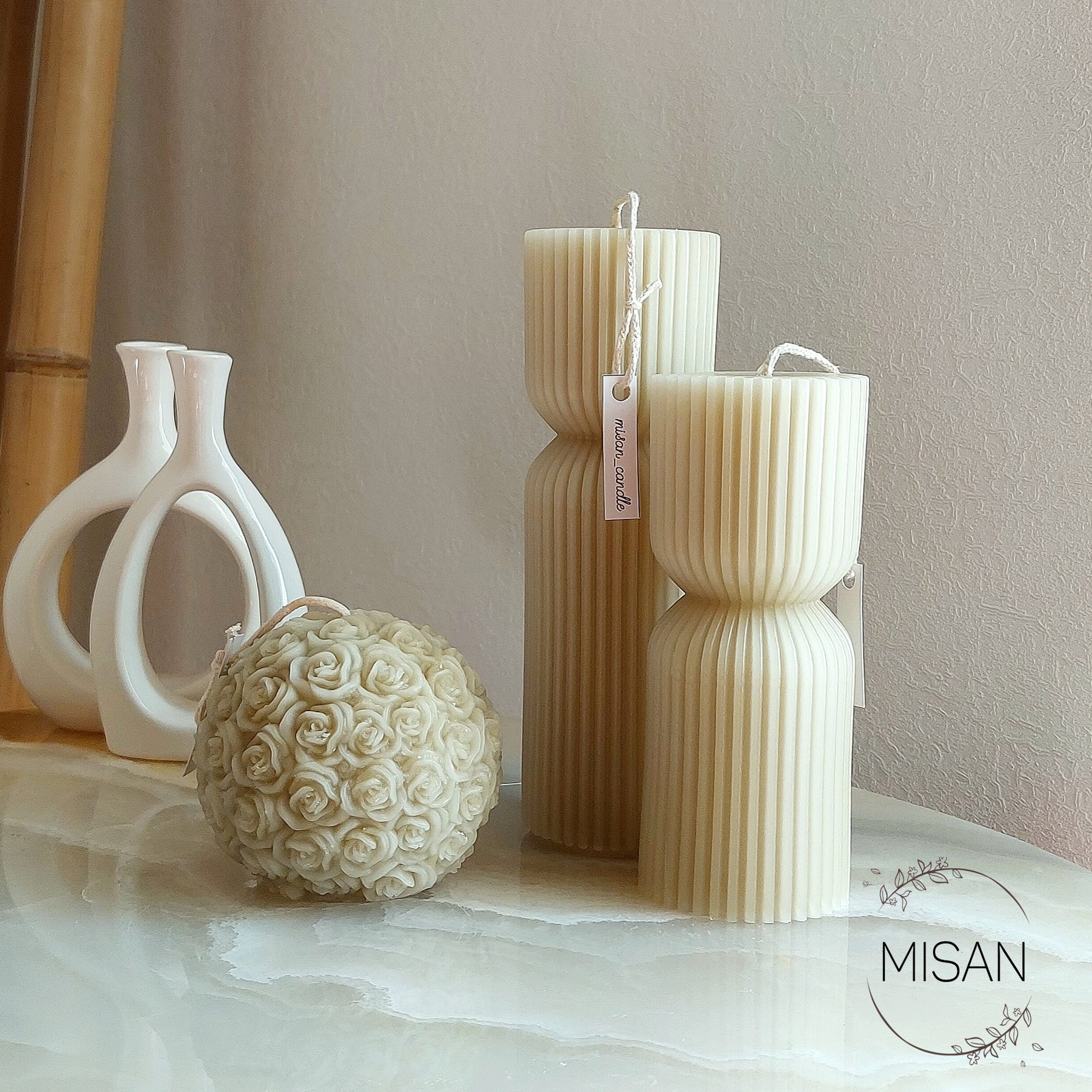 شمع استوانه و گوی رز (ست کامل)