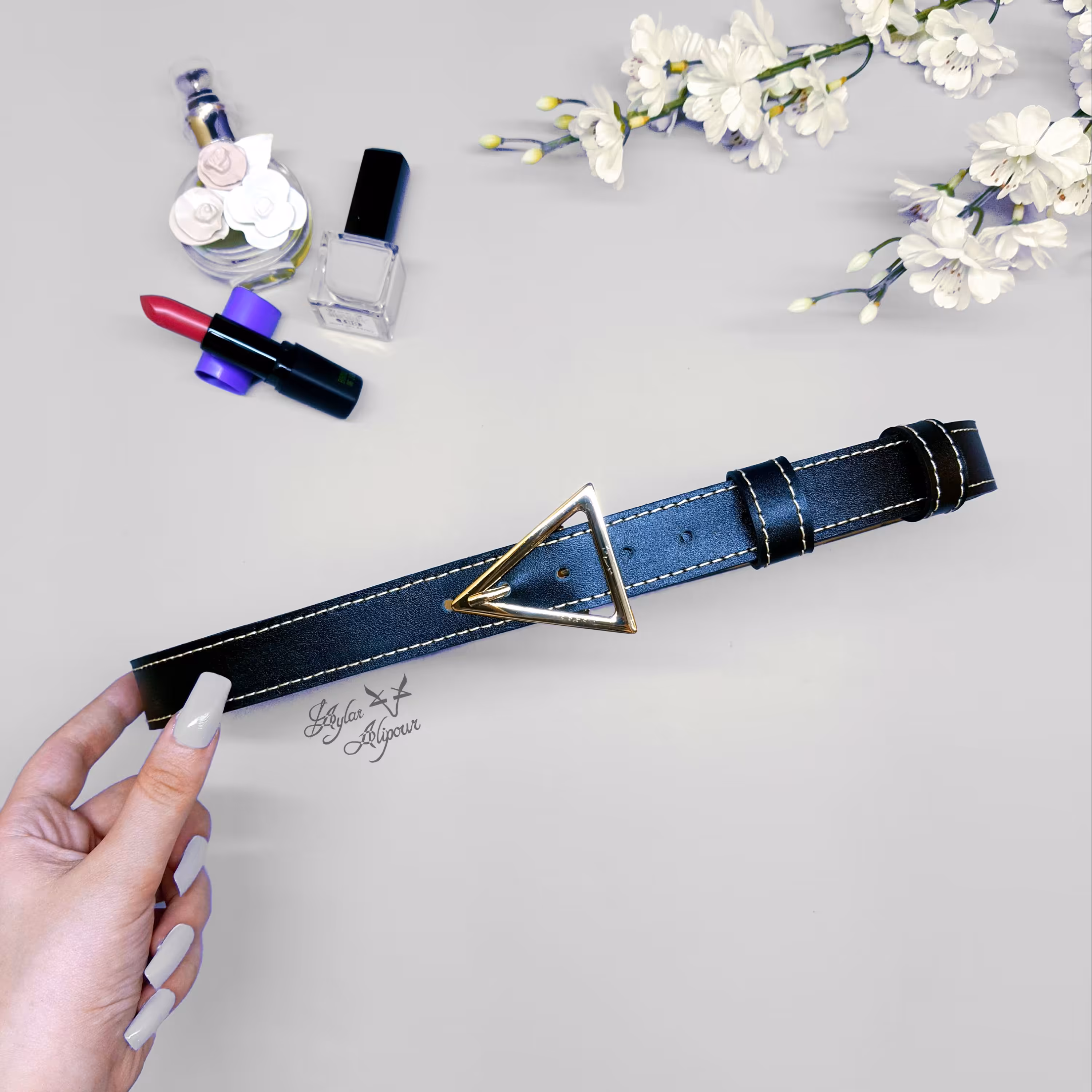 کمربند چرمی سگک مثلثی دور دوخت کد 245