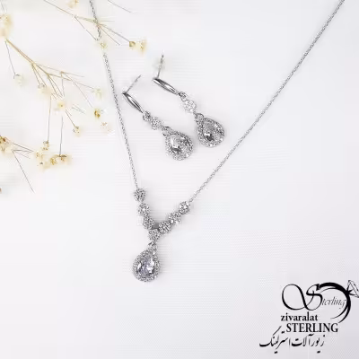 نیمست عیار 925 نقره ایتالیا با نگین اشکی کد 11065